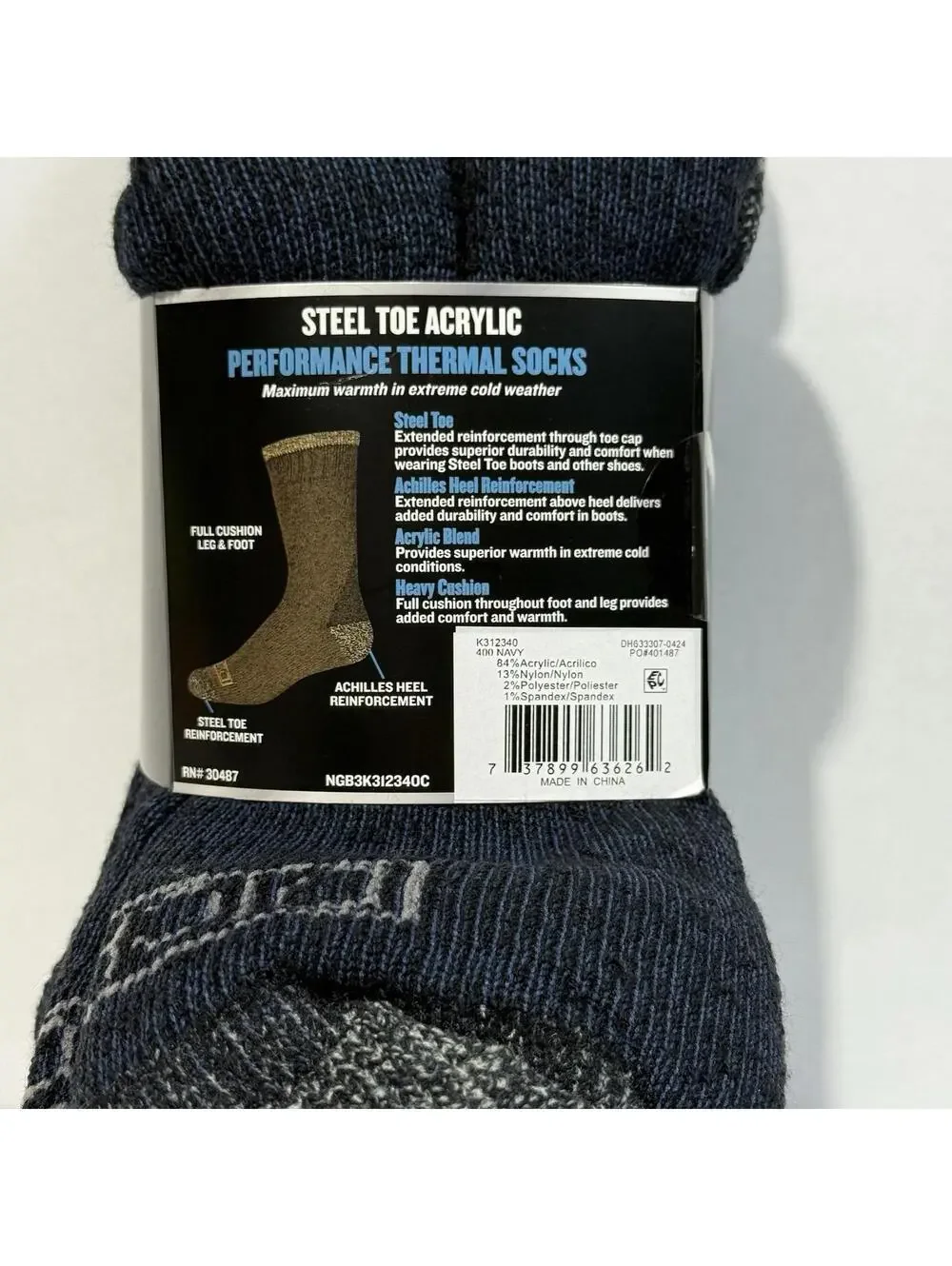Dickies Steel Toe Performance‎ Thermal Socks Blue Acrylic Heavy Weight Sz 6-12